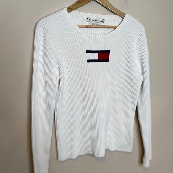 VTG Tommy Hilfiger Flag Front Ribbed Sweater - Picture 2 of 8